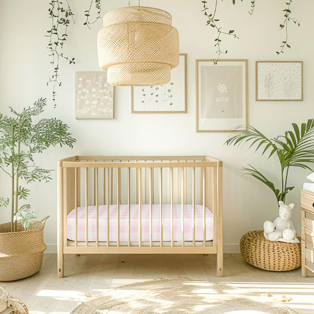 DILIMI pink checkered crib sheet, ideal gift for baby registries