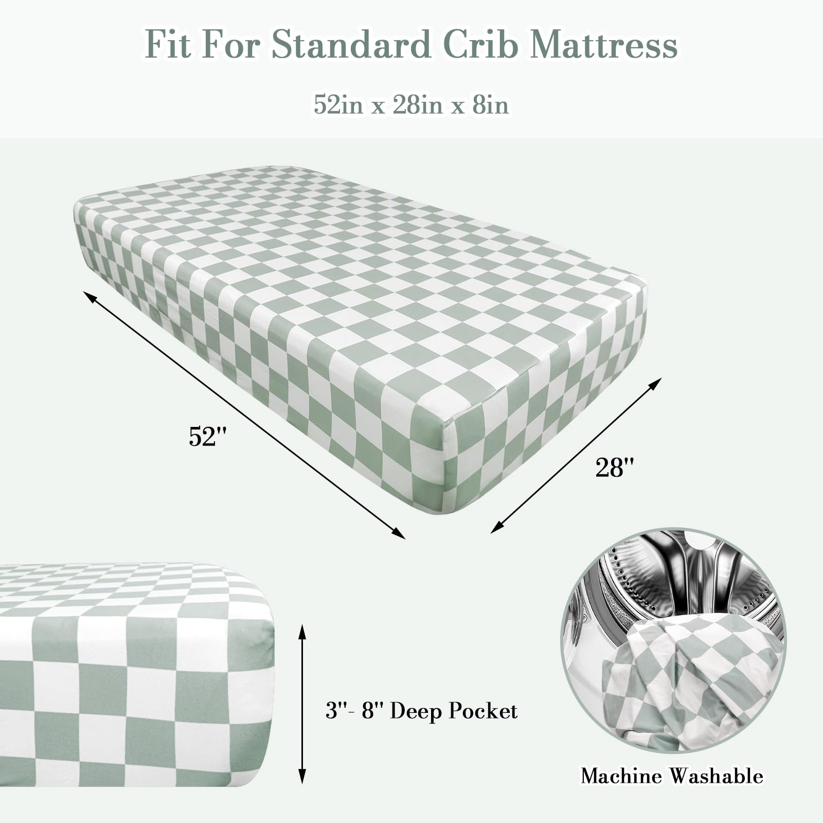 DILIMI standard crib fit 52 by 28 inches with snug elastic edge