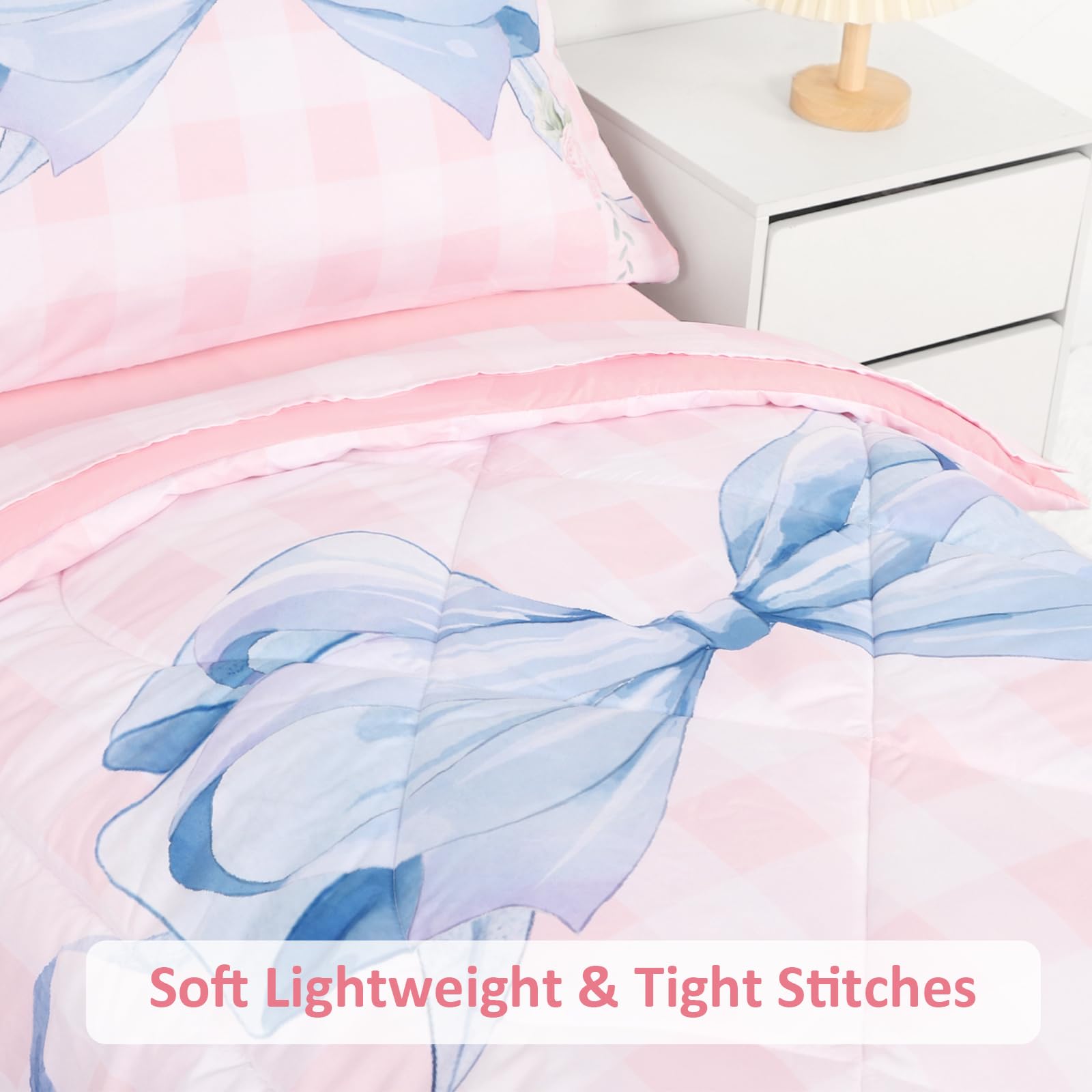 DILIMI pink gingham flat sheet, breathable and comfortable all night