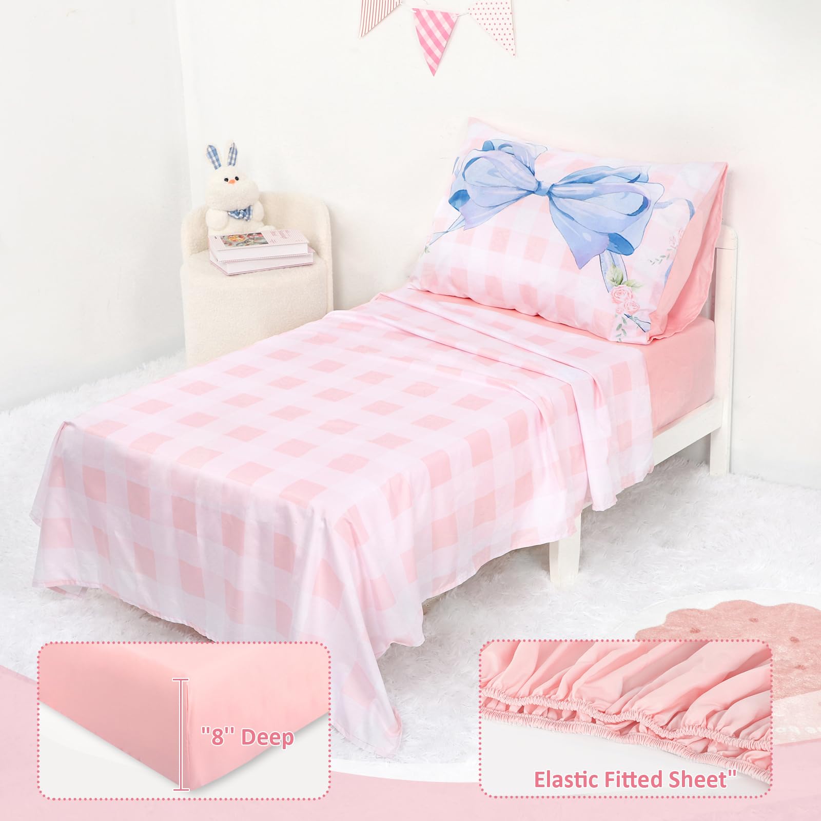DILIMI pillowcase with pink checkered pattern complements any toddler sleep space