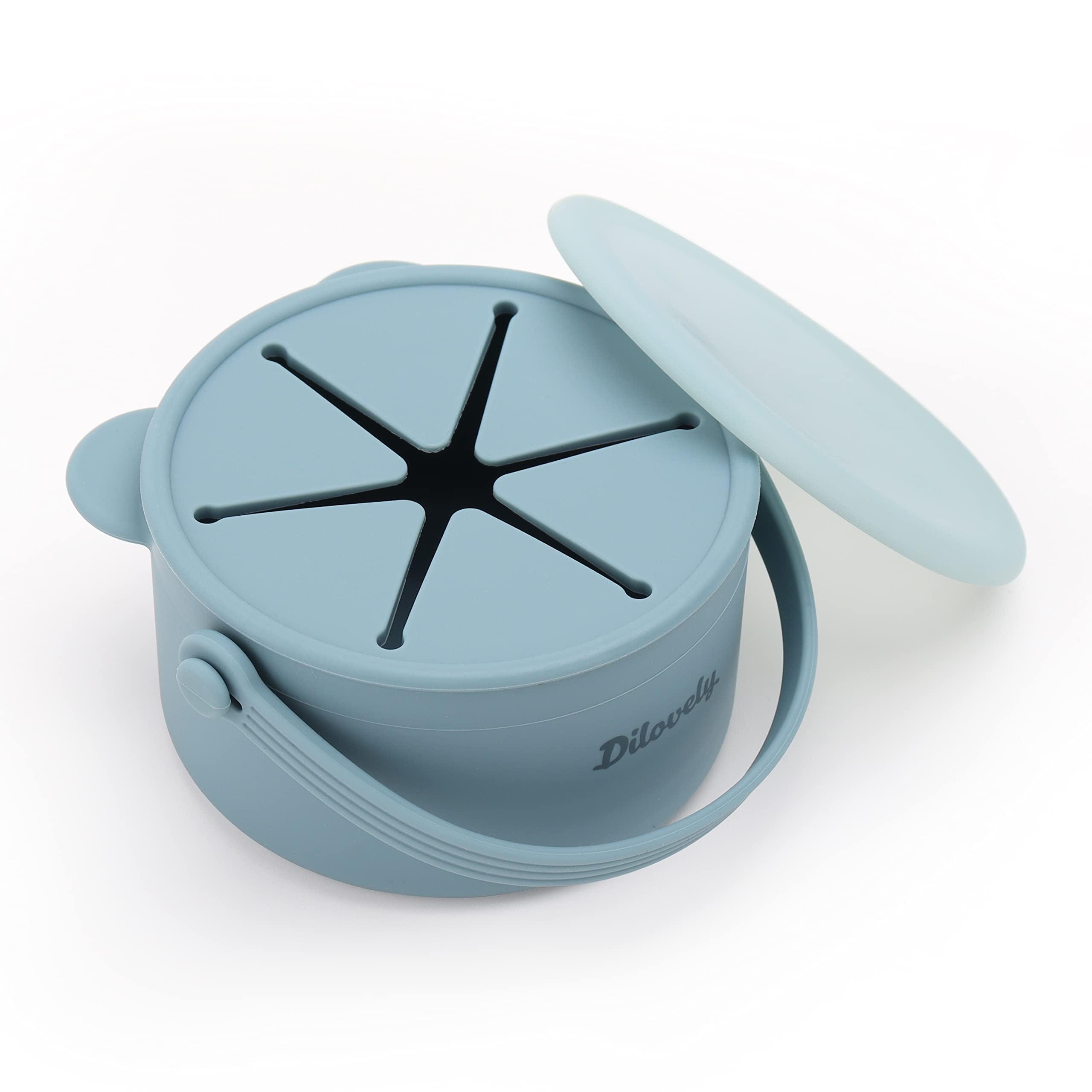 Dilovely snack cups no spill lid for toddlers keeps snacks clean and contained.