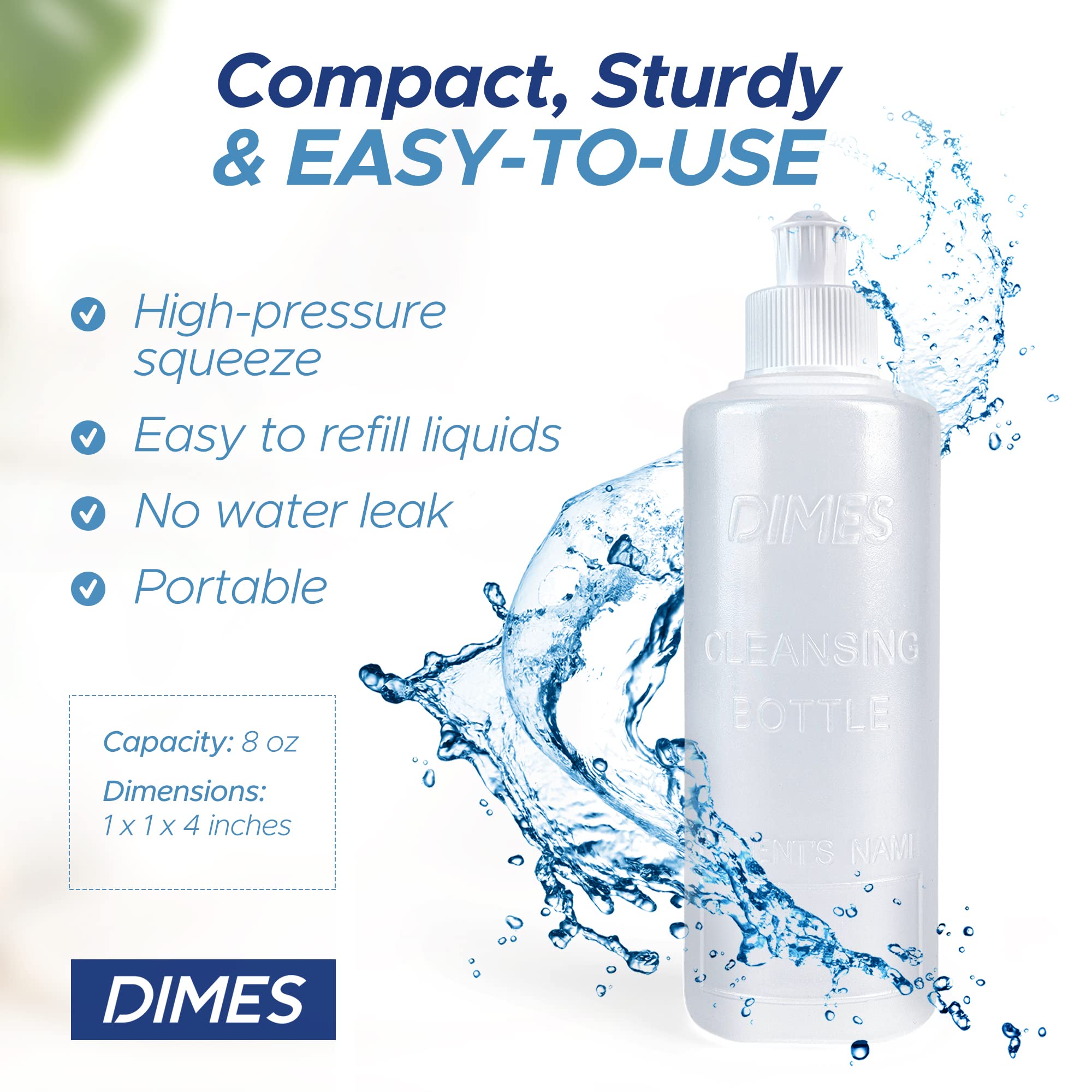 Dimes Peri Bottle top enables carrying filled for convenience