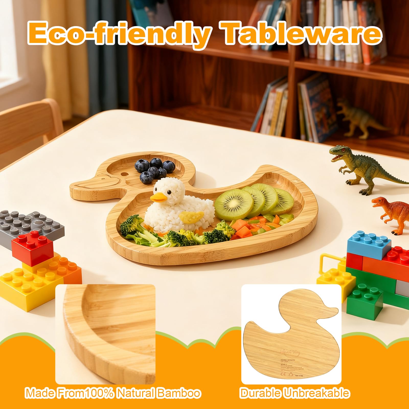 DinePlay bamboo kids plate is lightweight and durable for busy families on the go.