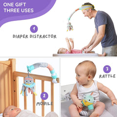 DINGLE DANGLE deluxe mobile attachment entertains baby on crib or stroller.