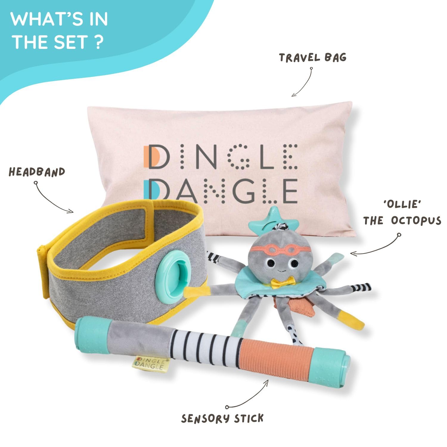 Dingle Dangle Ollie plush octopus attaches to sensory rod for engagement