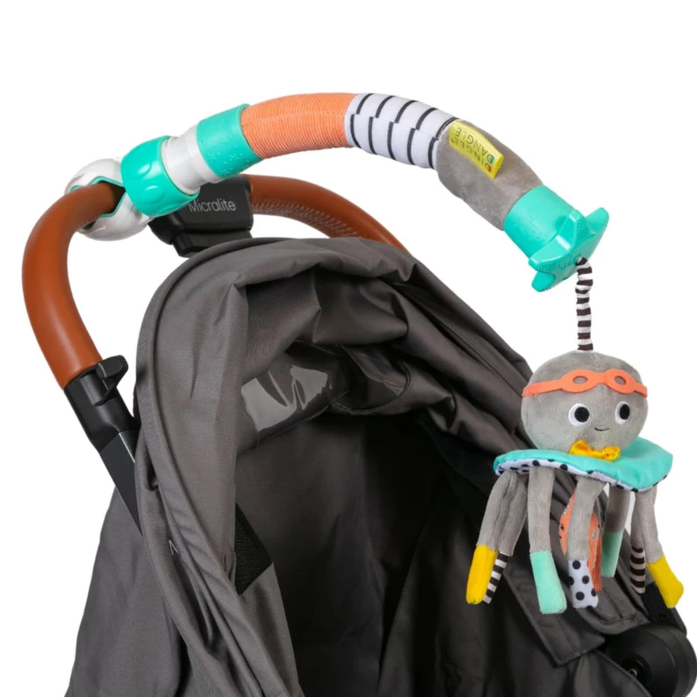 Dingle Dangle Sensory Rod engages babies with textures and high-contrast visuals for focus.