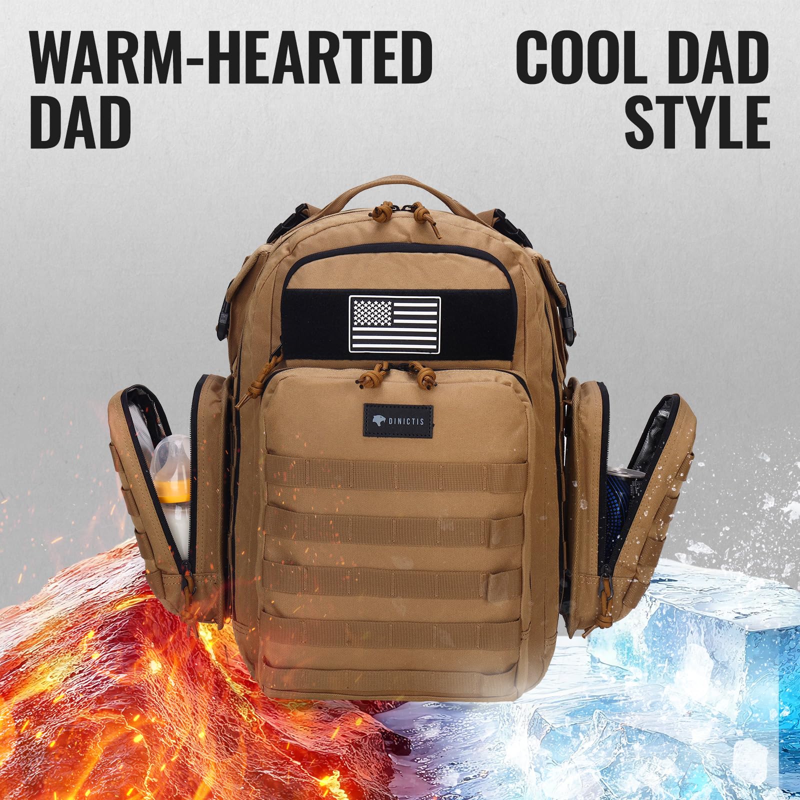 Dinictis Dad Diaper Bag back view highlights anti-theft pockets for secure essentials