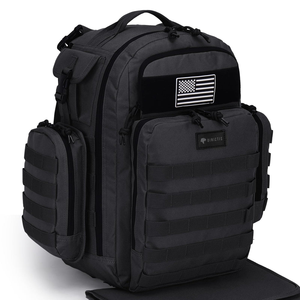 Dinictis Dad Diaper Bag front view with ample main compartment for baby essentials.
