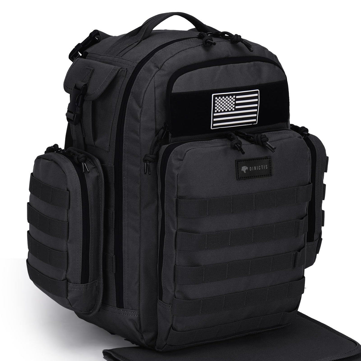 Dinictis Dad Diaper Bag front view with ample main compartment for baby essentials.