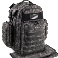 Dinictis dad diaper bag with MOLLE webbing for modular storage and quick-access pouches