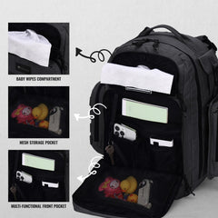 Dinictis Dad Diaper Bag side view highlighting insulated bottle pockets for beverages.