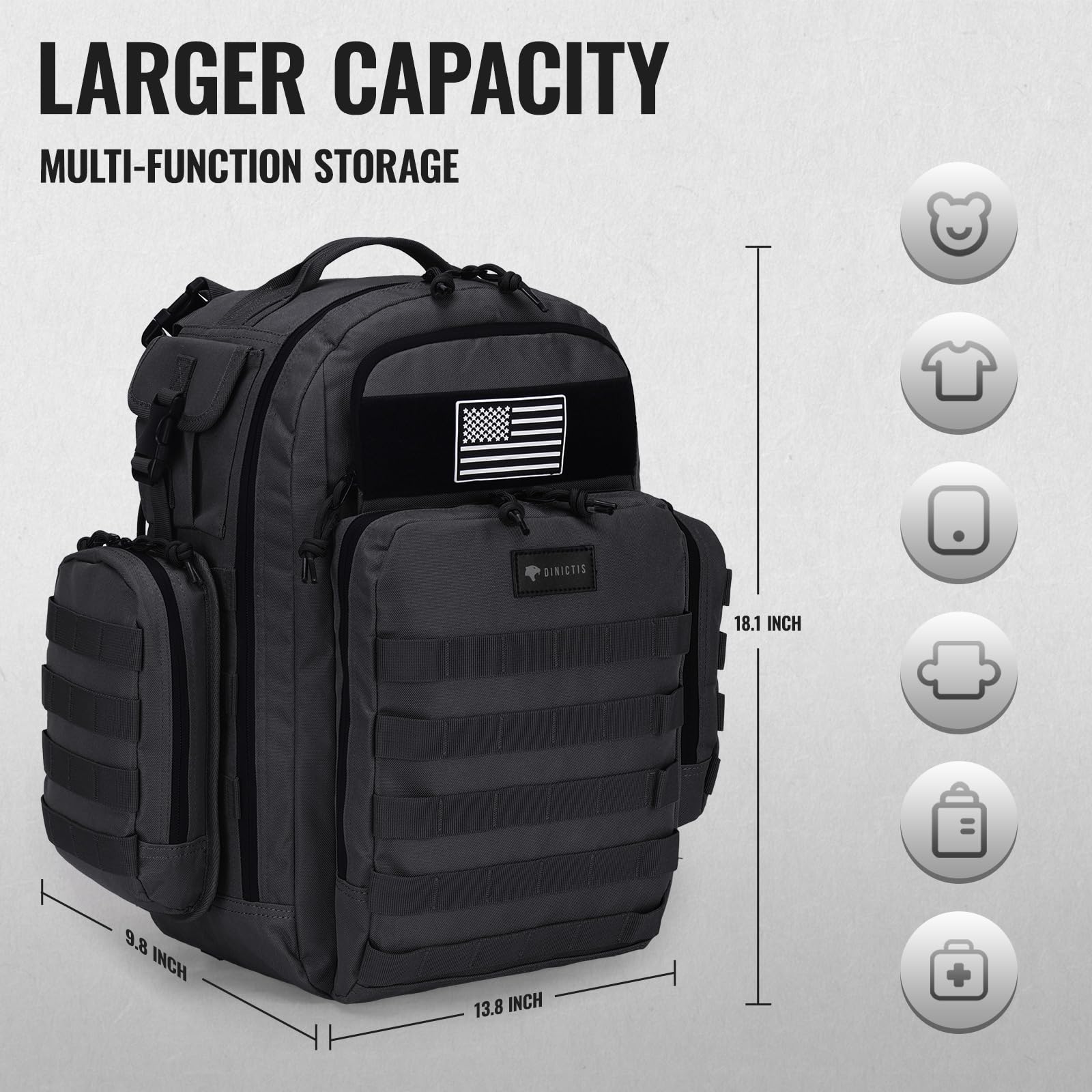 Dinictis Dad Diaper Bag travel-ready with stroller and luggage straps.