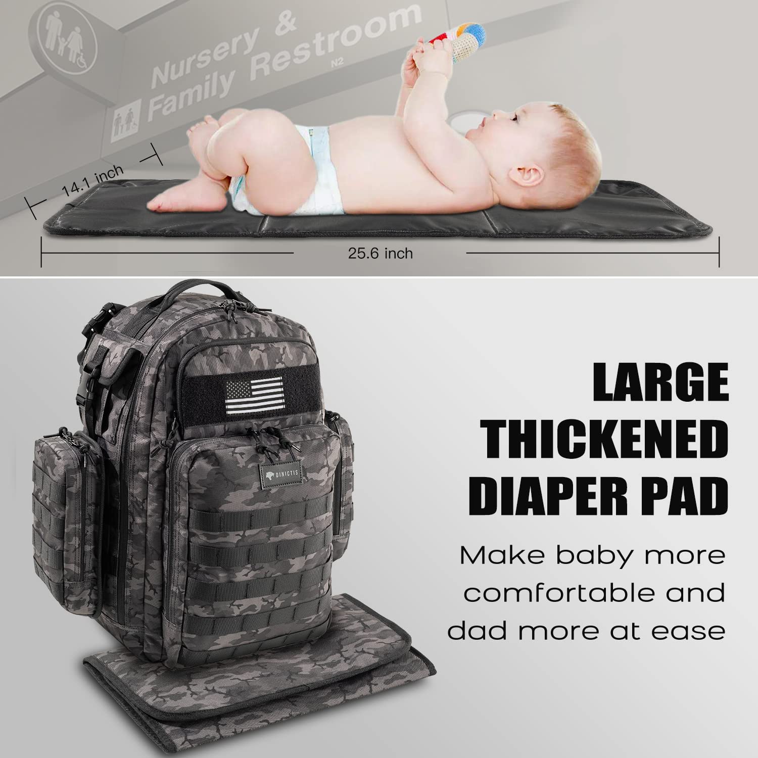 Dinictis dad diaper bag wet-wipe pocket for quick access during hands-on moments