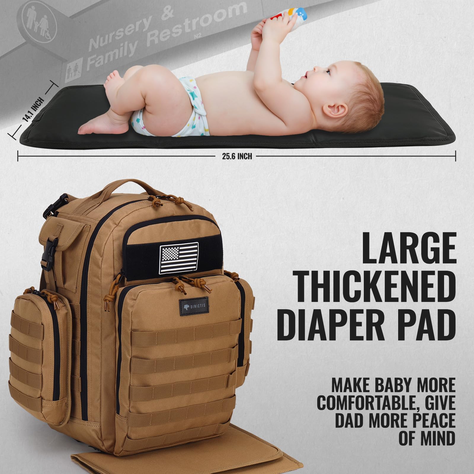 Dinictis Dad Diaper Bag wet wipes pocket for easy kit grab