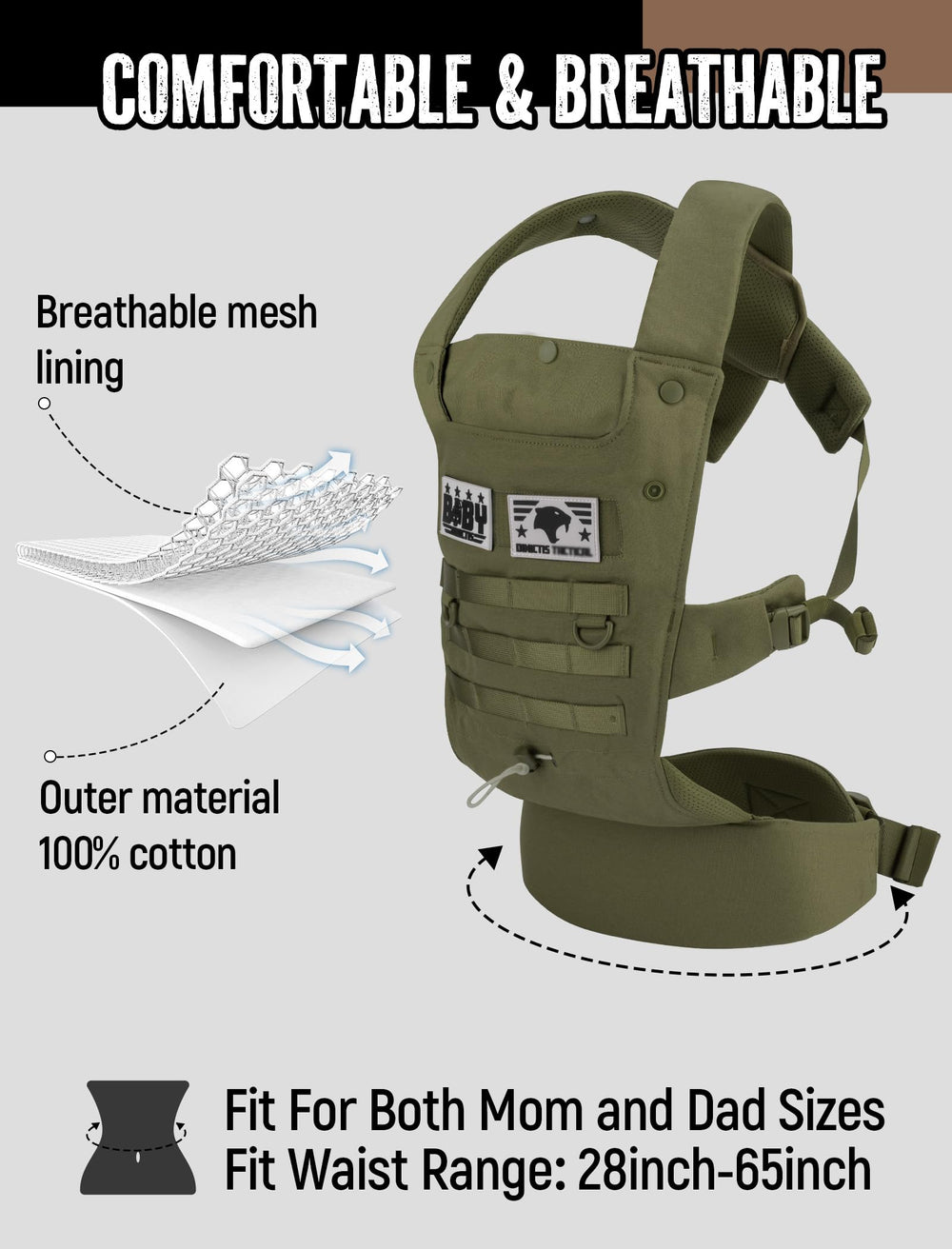 DINICTIS Tactical adjustable shoulder and waist straps fit many body sizes