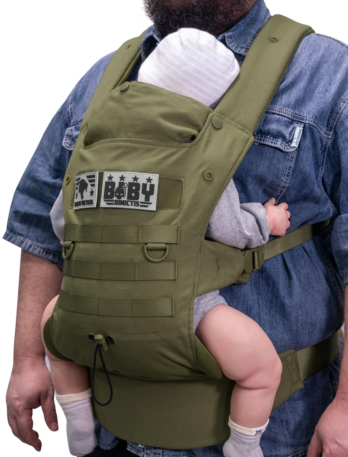 DINICTIS Tactical baby carrier with breathable mesh panel for comfortable all-day wear
