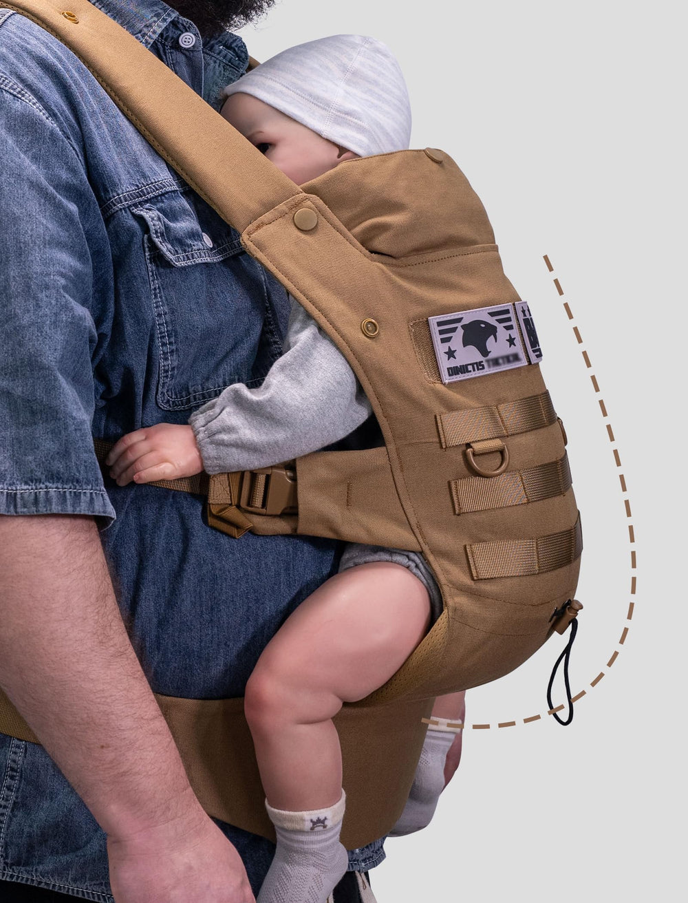 DINICTIS Tactical lumbar carrier neck-support view, gentle cradle for sleepy naps.