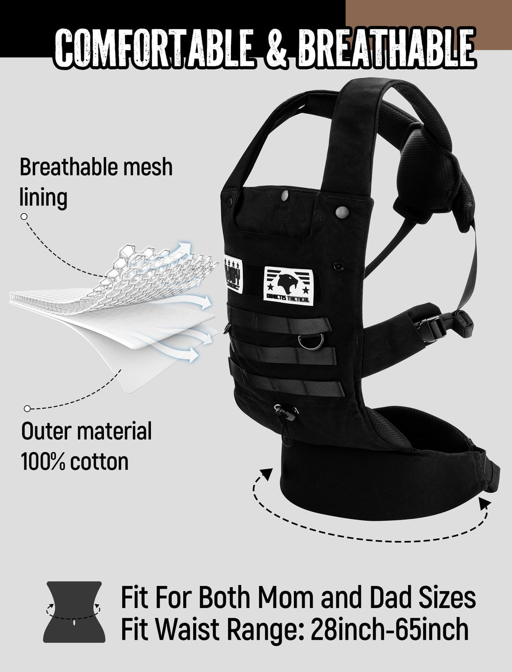 Dinictis Tactical fully adjustable straps for a personalized fit