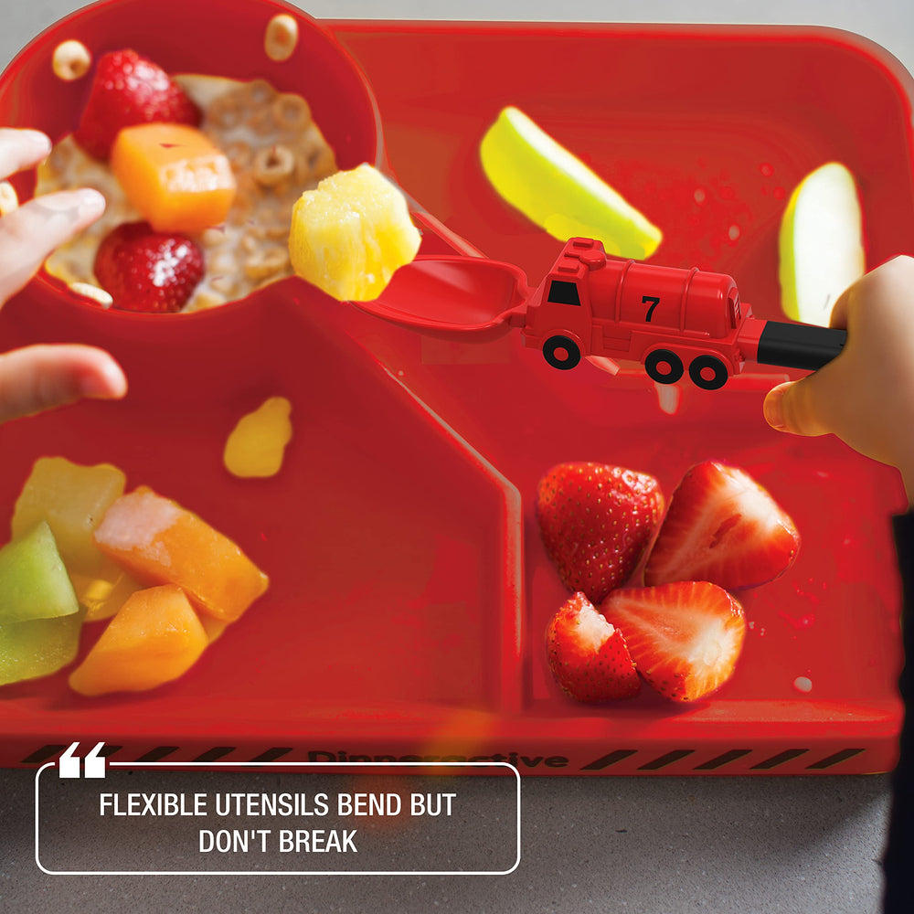 Dinneractive firefighter soft grip handles help little ones grip utensils confidently.