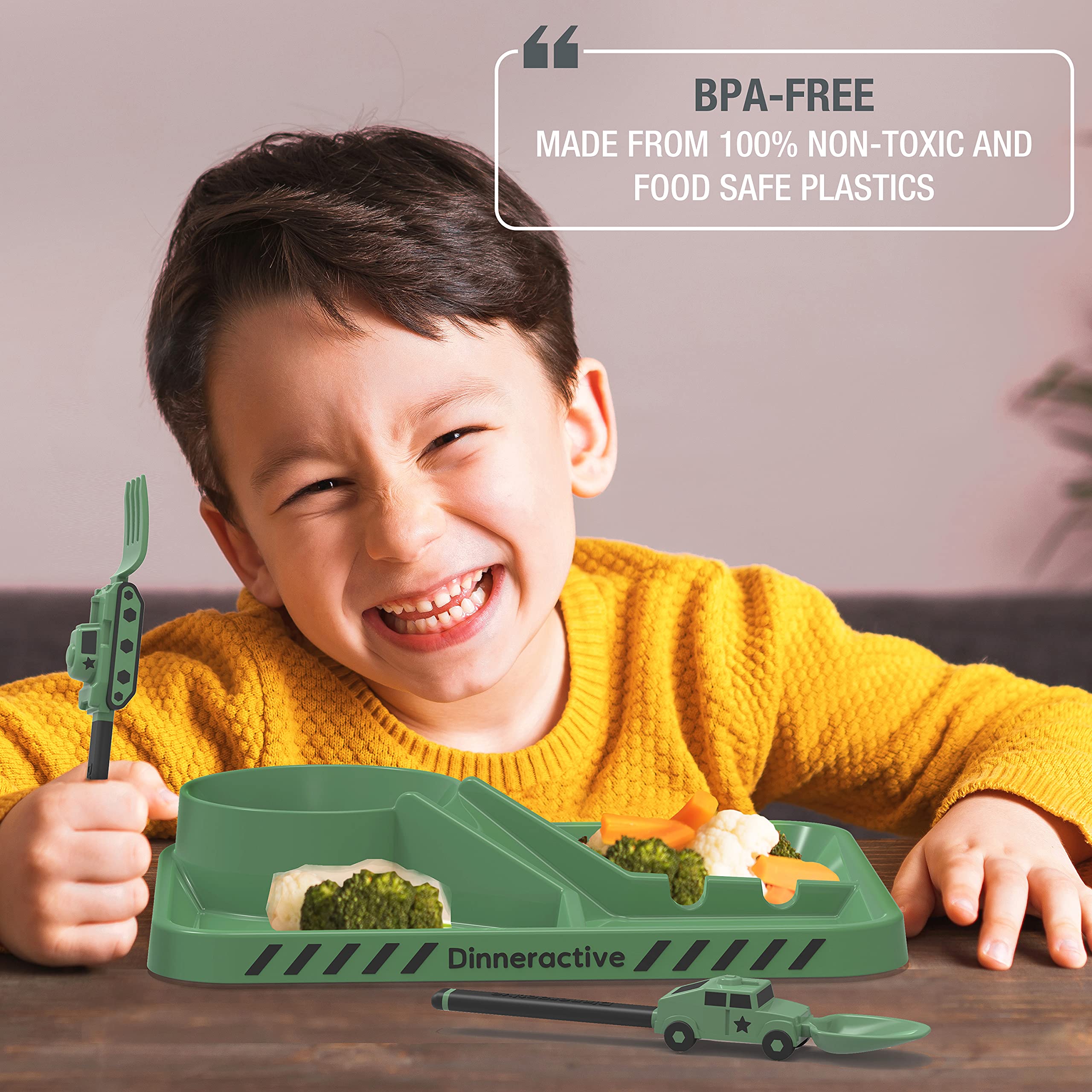 Dinneractive Green Army Dining Set shows coordinated kid-friendly tableware.