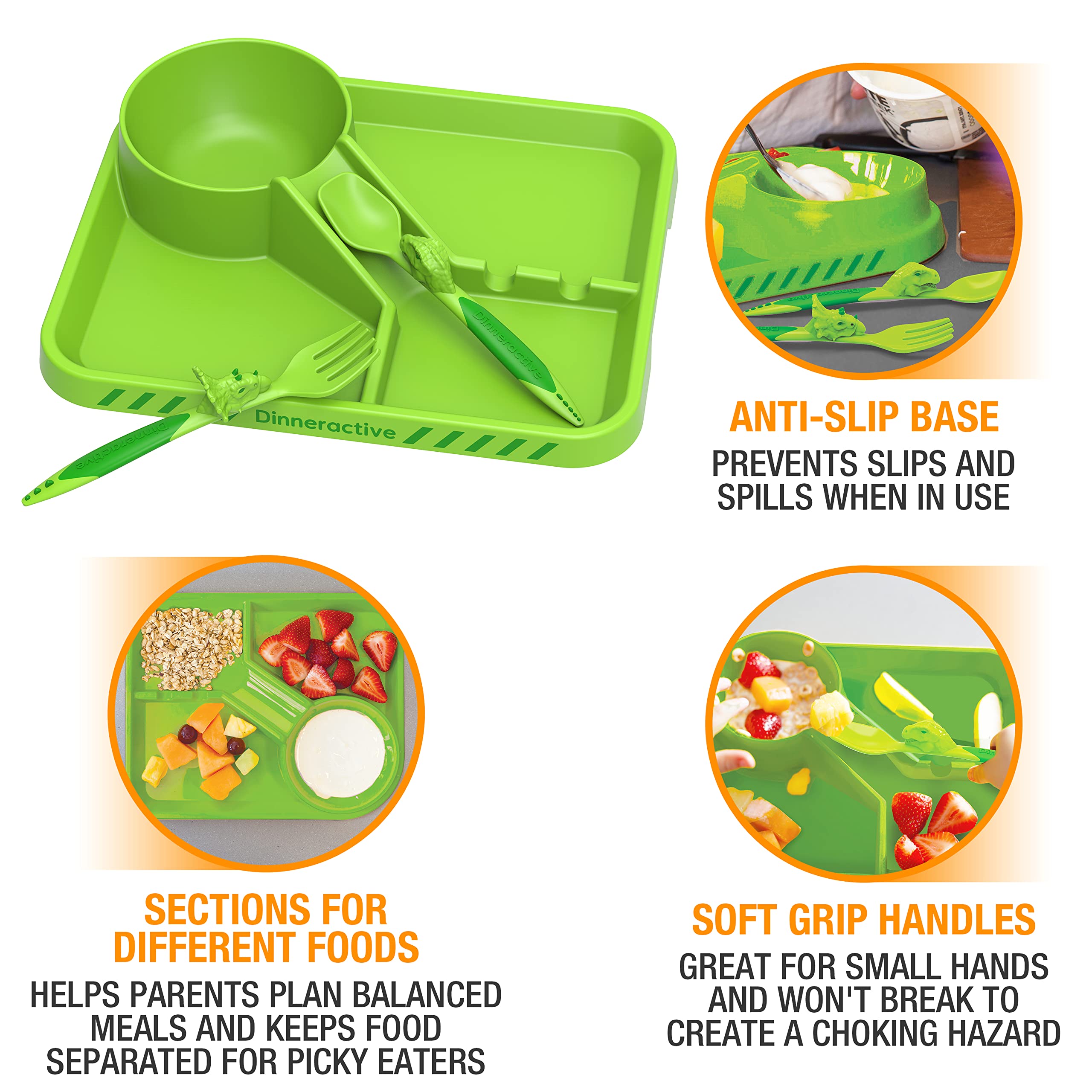 Dinneractive T-Rex spoon designed for engaging self-feeding