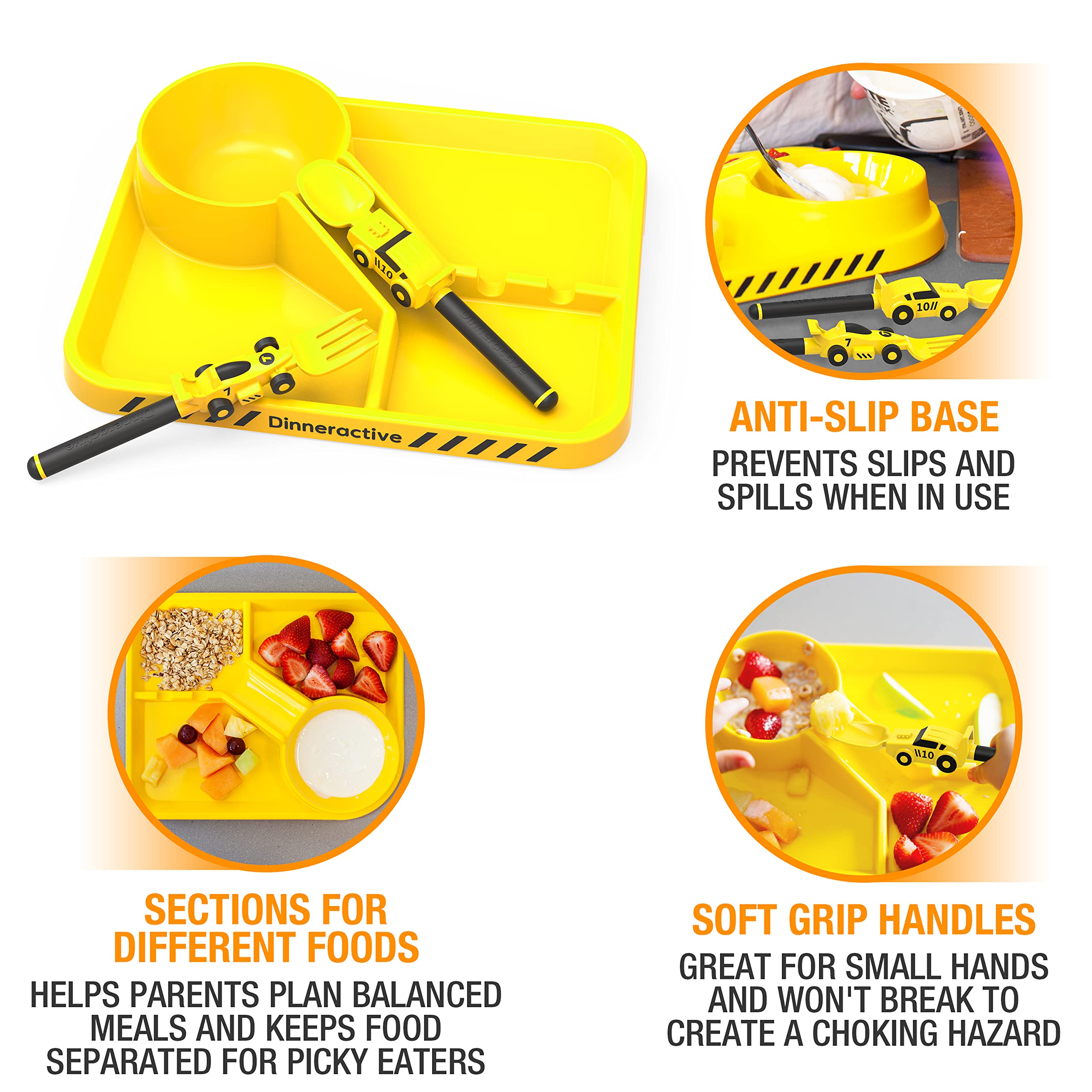 Dinneractive soft grip baby dishes fit small hands safely.