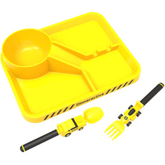 Dinneractive yellow race car divided plate supports balanced meals for kids.