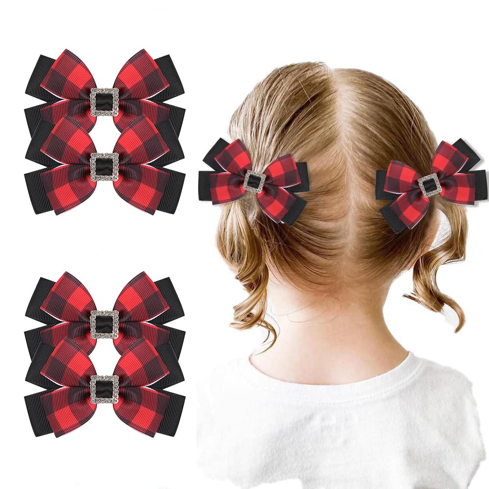 DINPREY Christmas rhinestone plaid bow on toddler clip adds festive sparkle to outfits