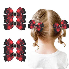 DINPREY Christmas rhinestone plaid bow on toddler clip adds festive sparkle to outfits