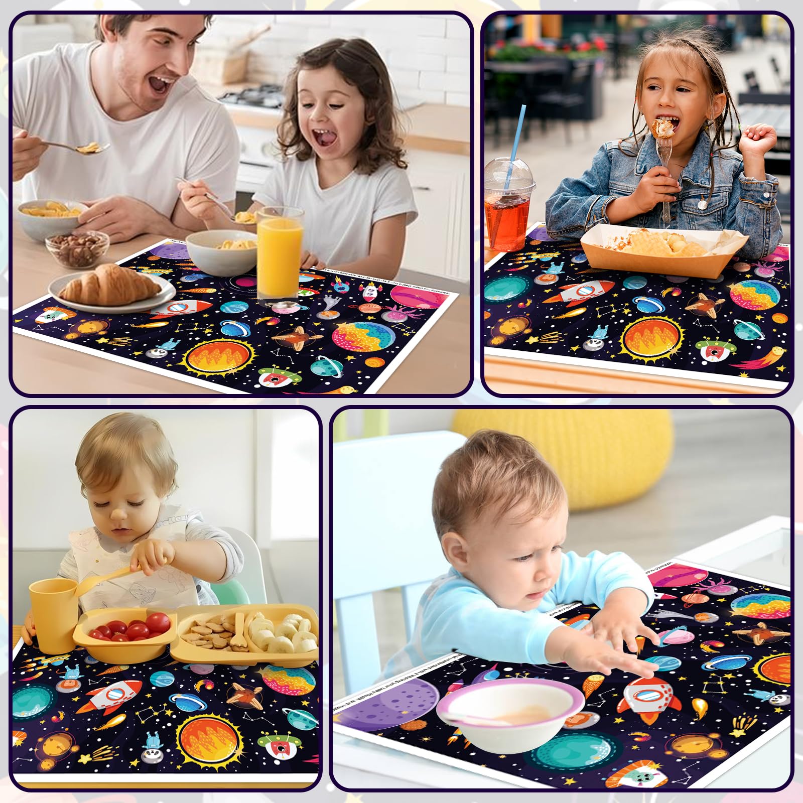 DINSUMRUG easy-clean mats simplify cleanup after meals.