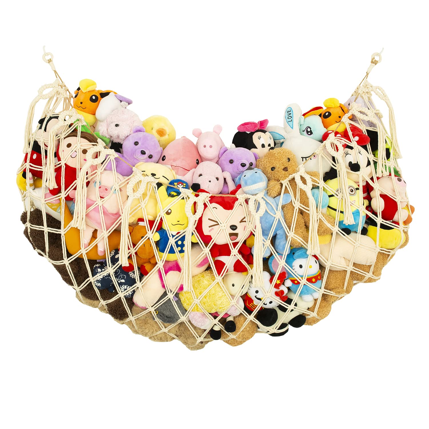 Diocos stuffed animal wall net in cream for tidy playroom storage.
