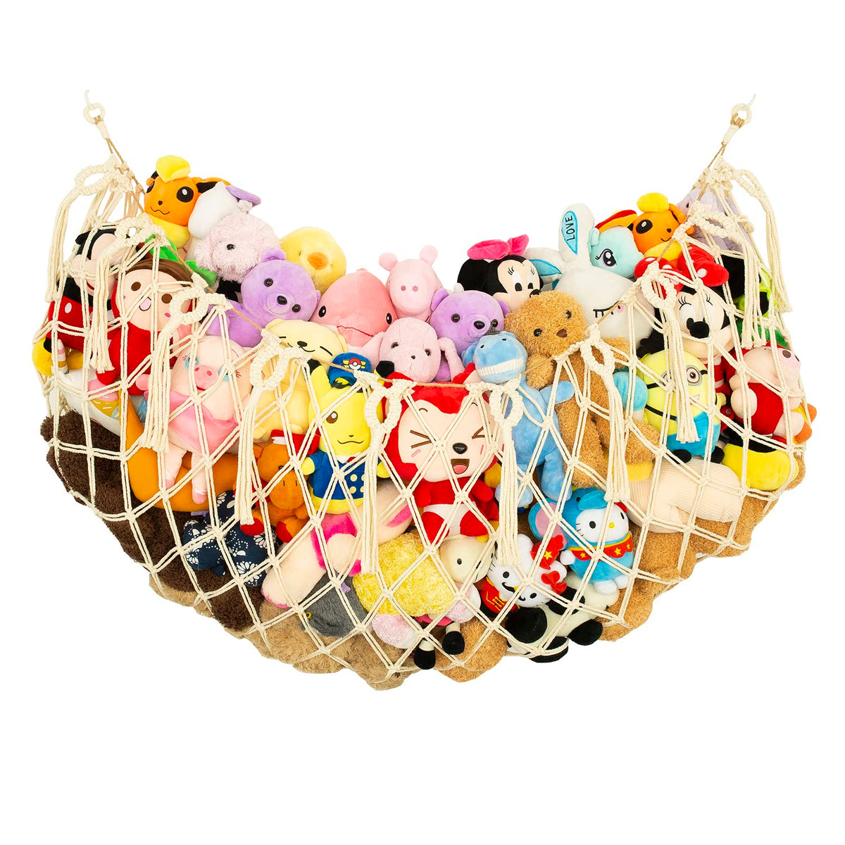 Diocos stuffed animal wall net in cream for tidy playroom storage.