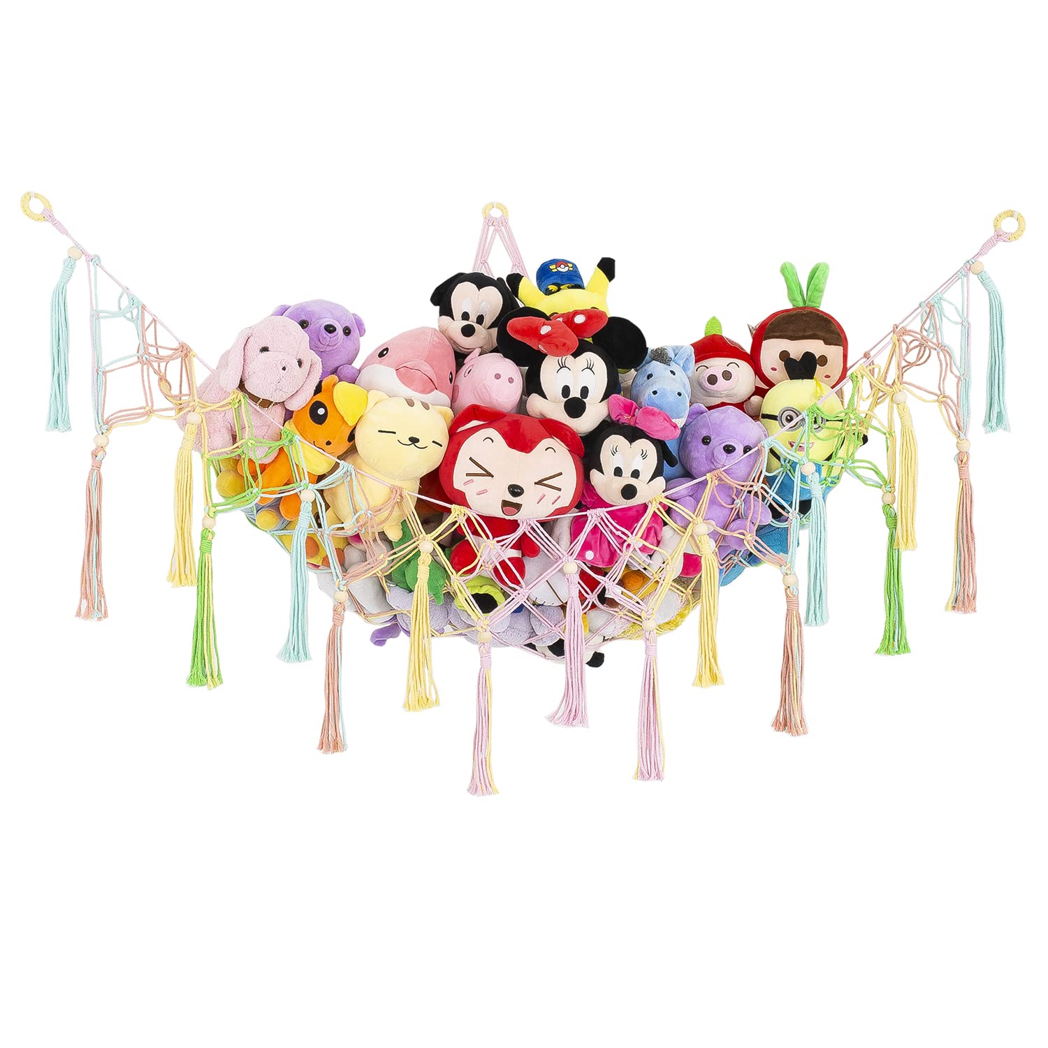 Diocos corner XL toy hammock in a child's room maximizing corner storage for plush toys.