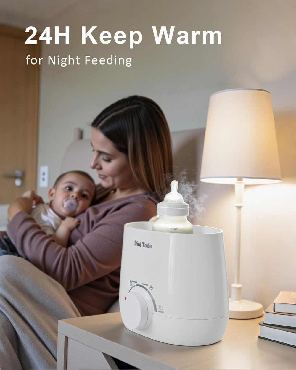 Diol Tode Bottle Warmer auto shut-off enhances safety and convenience.