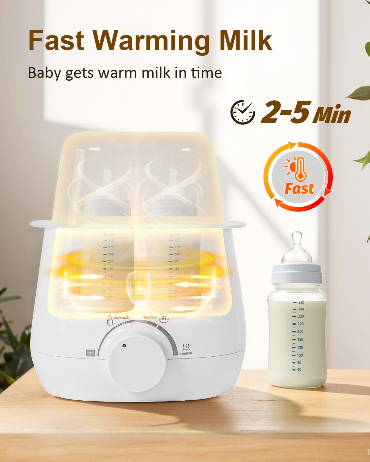 Diol Tode Bottle Warmer control dial demonstrates simple one-knob operation for fast warming.