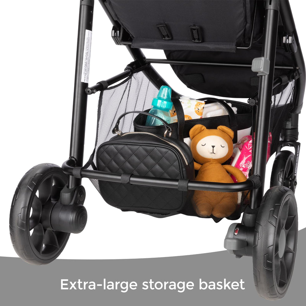 Diono Quantum4 storage basket and Buggy Buddy keep essentials organized.