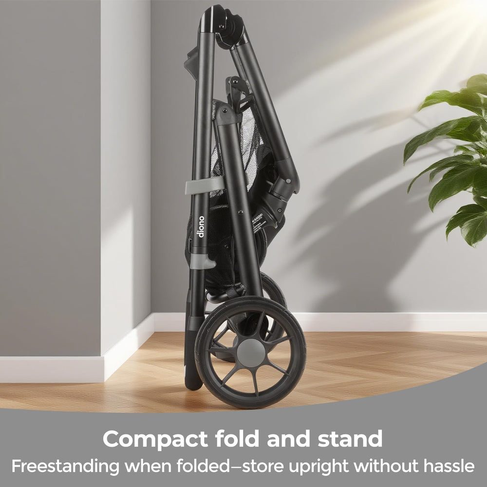 Diono Quantum4 toddler seat in rear-facing lay-flat option for napping on the go.