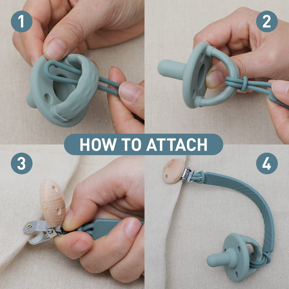 Dirbabi pacifier clip white-black cleaning demo highlighting care