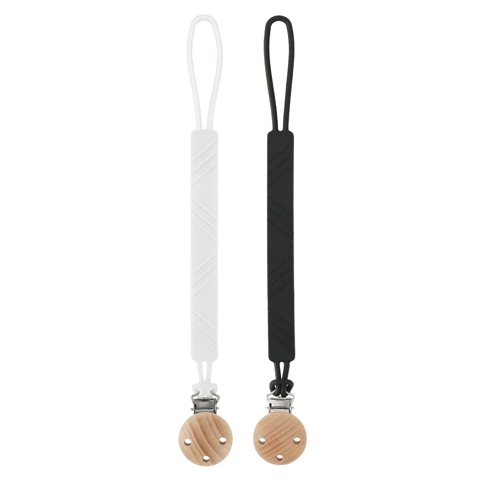 Dirbabi pacifier clip white-black BPA-free silicone close-up