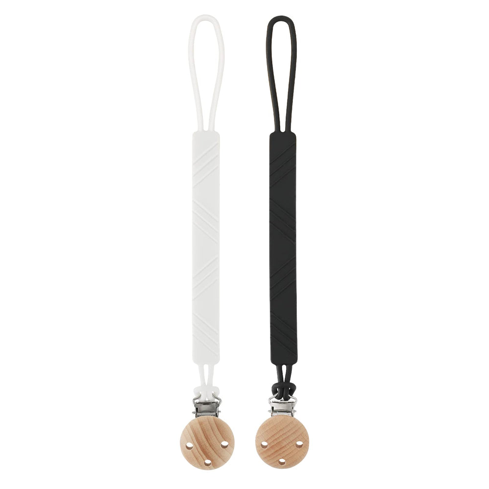 Dirbabi pacifier clip white-black BPA-free silicone close-up