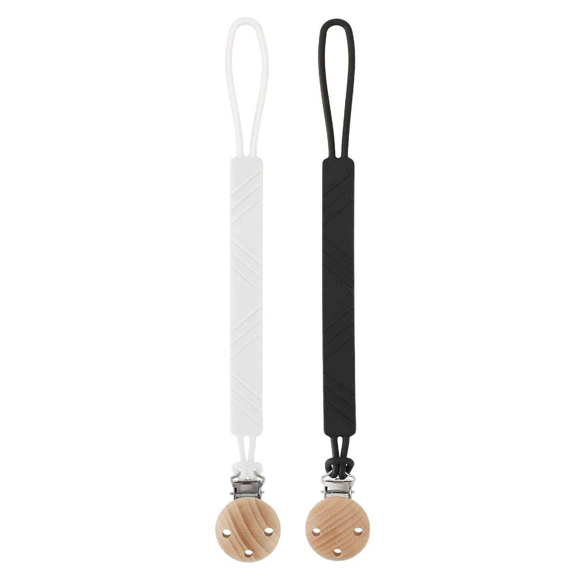 Dirbabi pacifier clip white-black BPA-free silicone close-up