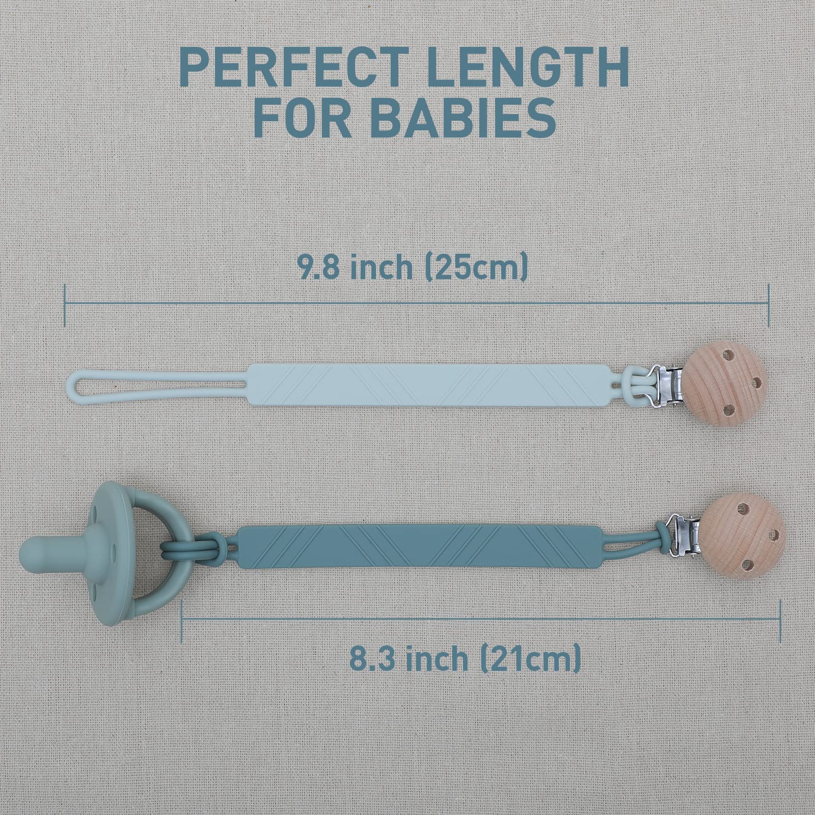 Dirbabi pacifier clip white-black in use on baby accessories
