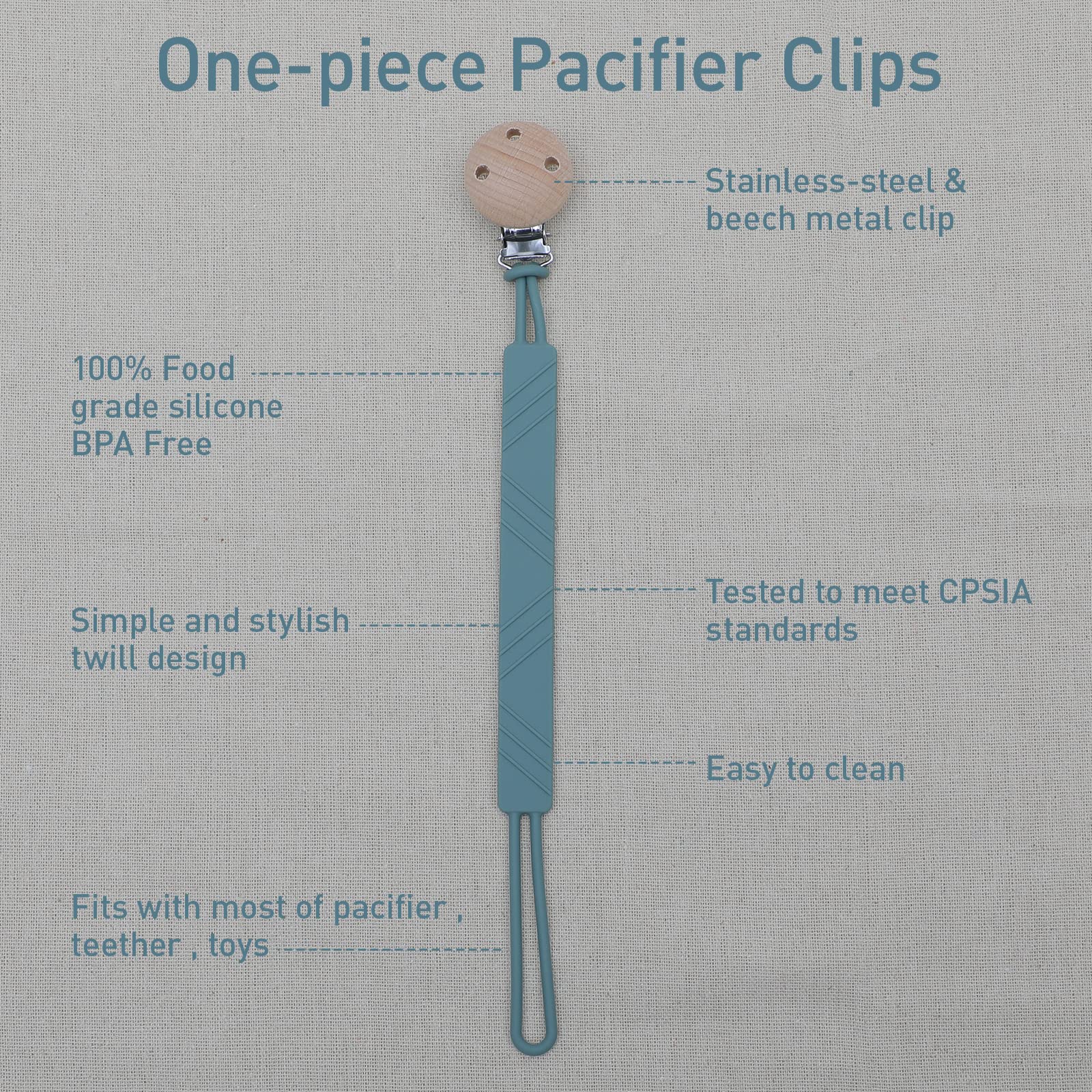 Dirbabi silicone pacifier clip for everyday durability.