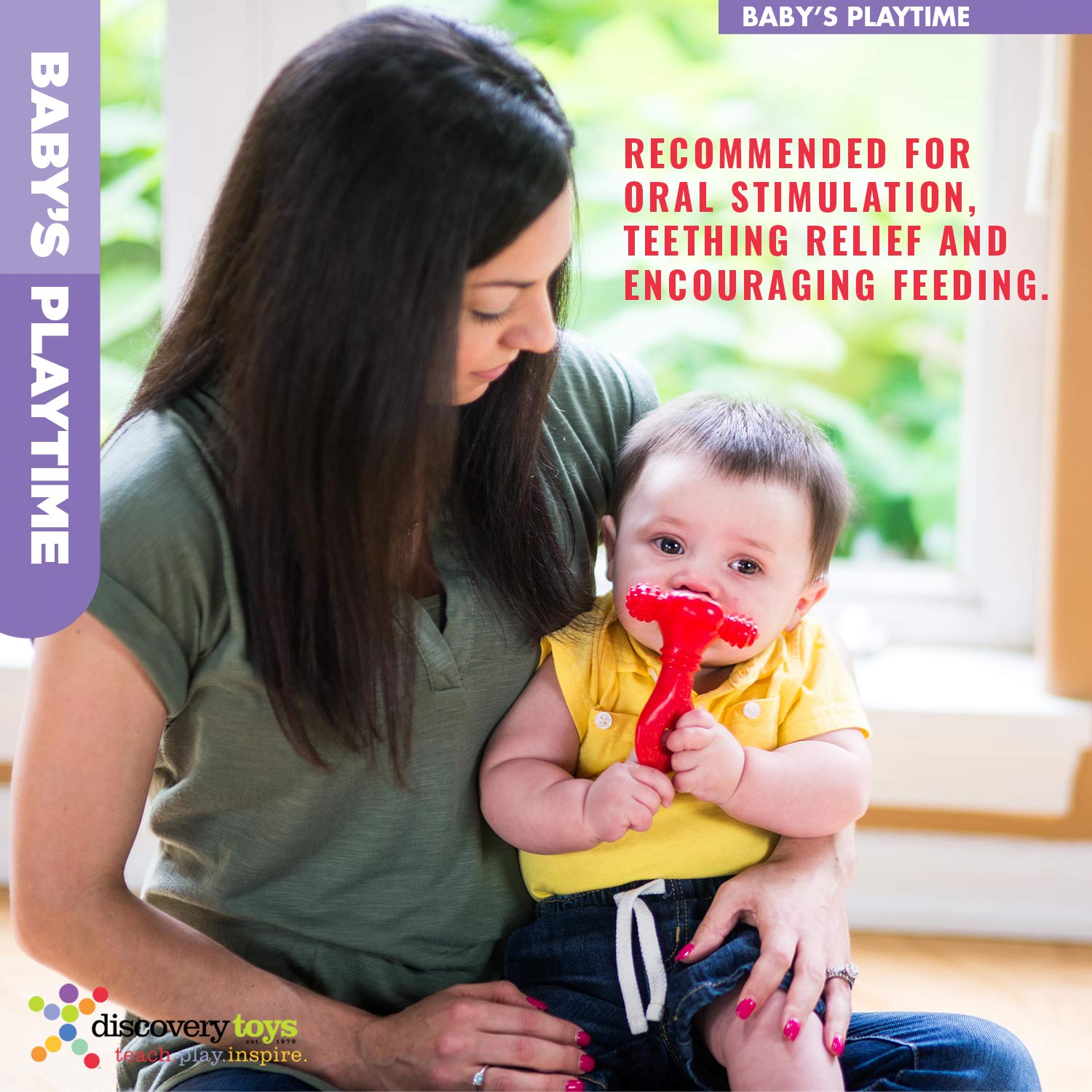 Discovery Toys BPA-free teether uses safe, non-toxic materials.