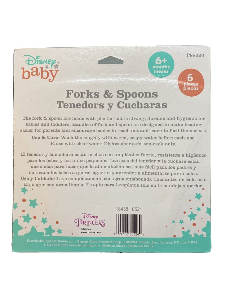 Disney Baby Princess cutlery close-up highlighting BPA-free pink plastic design.