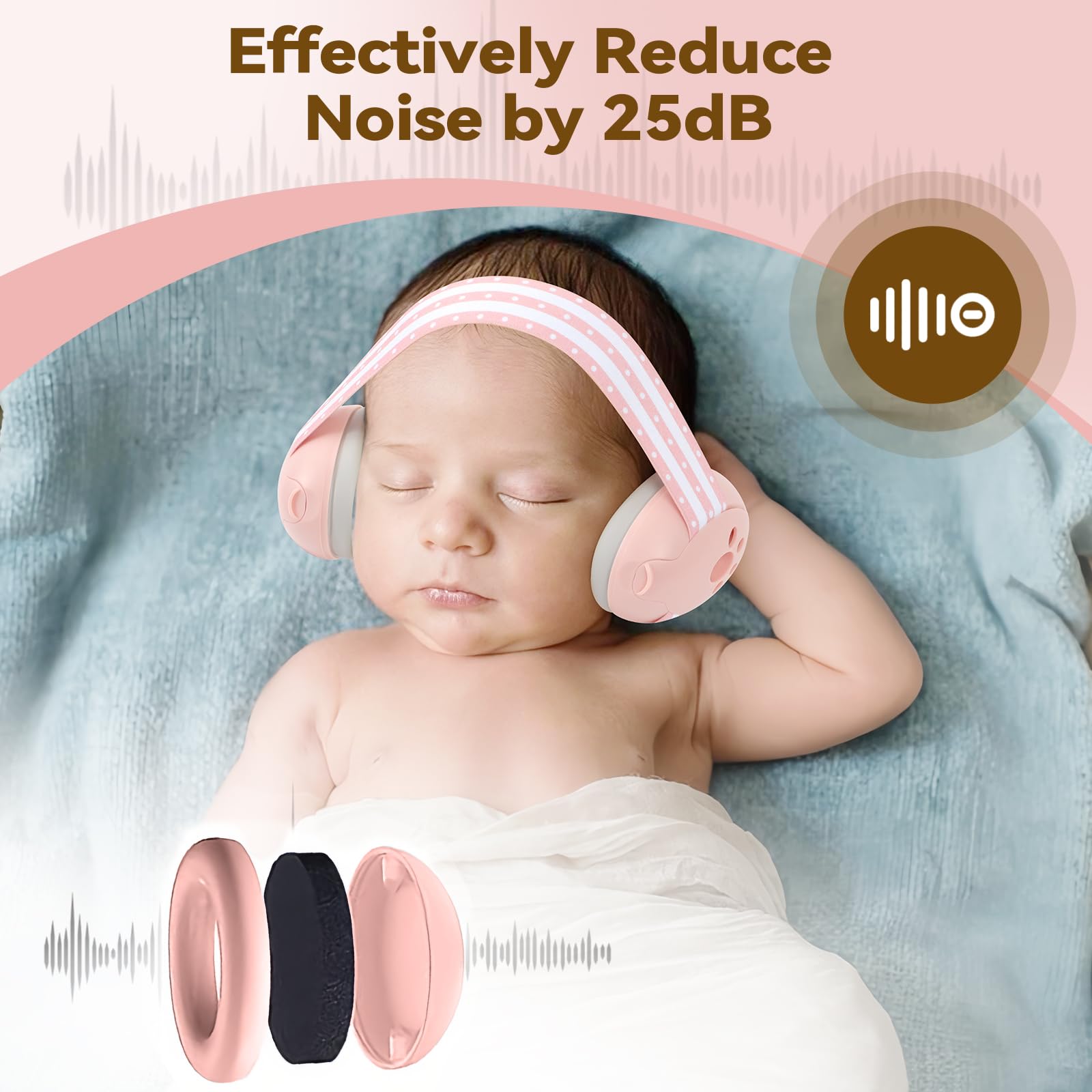 DITHIN earmuffs with a soft headband to avoid pressure on tiny heads.