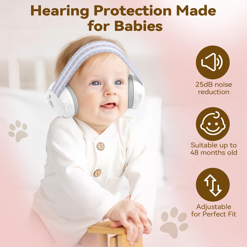 US EU certification badge beside DITHIN baby ear muffs