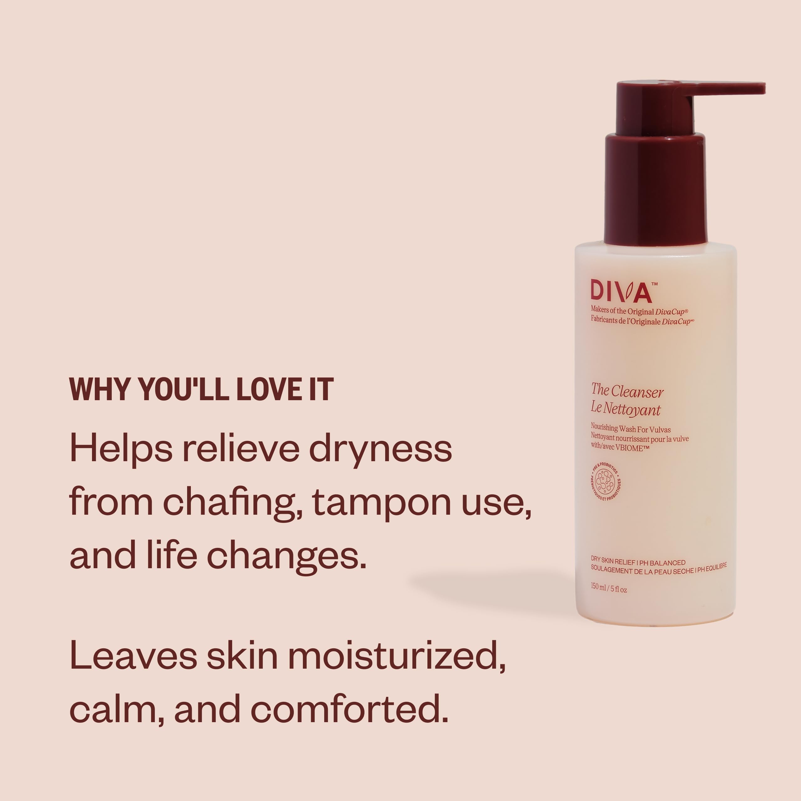 DIVA Cleanser pH balance visual suggests microbiome-friendly daily care