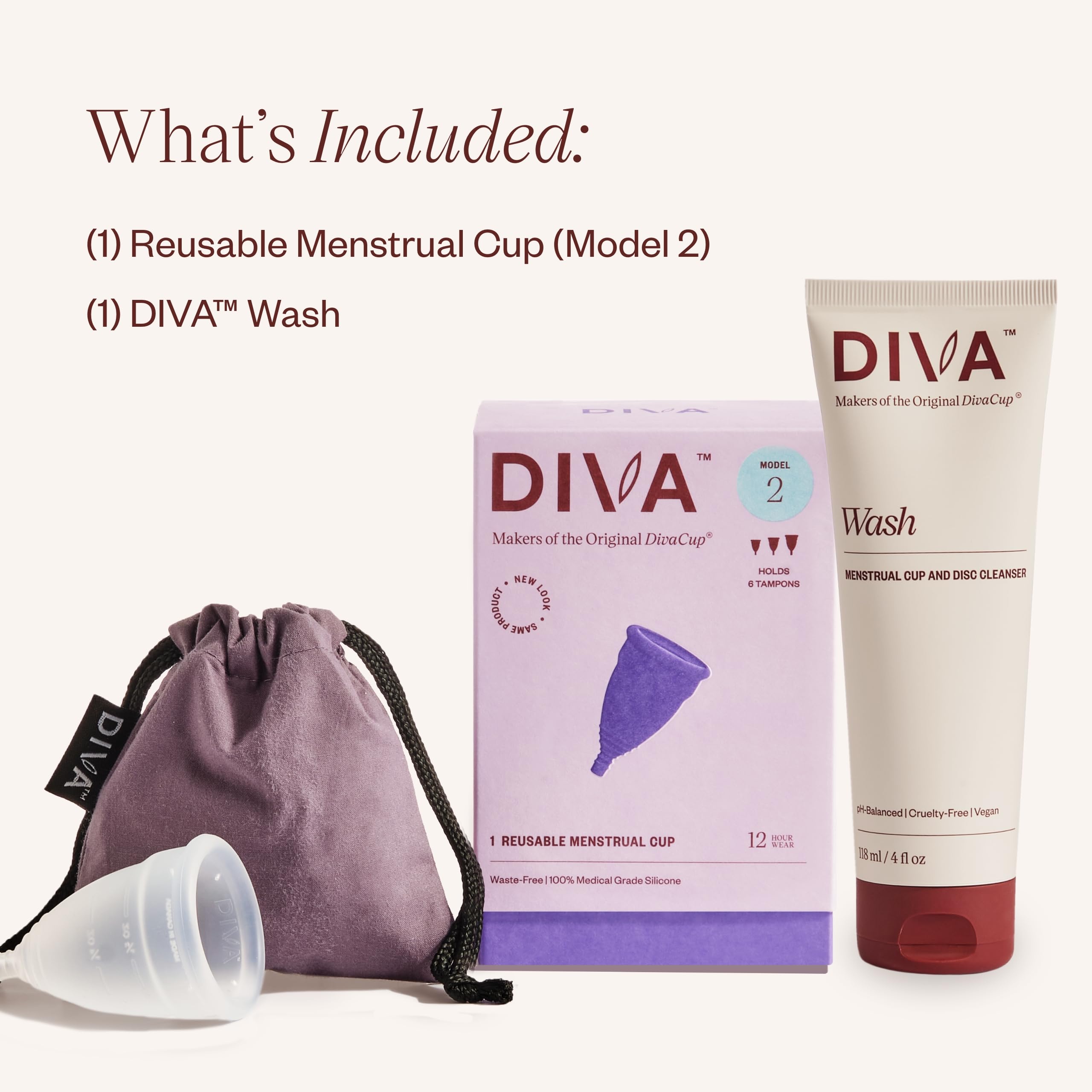 Diva Cup Model 2 demonstrates high-capacity use for heavier flow.