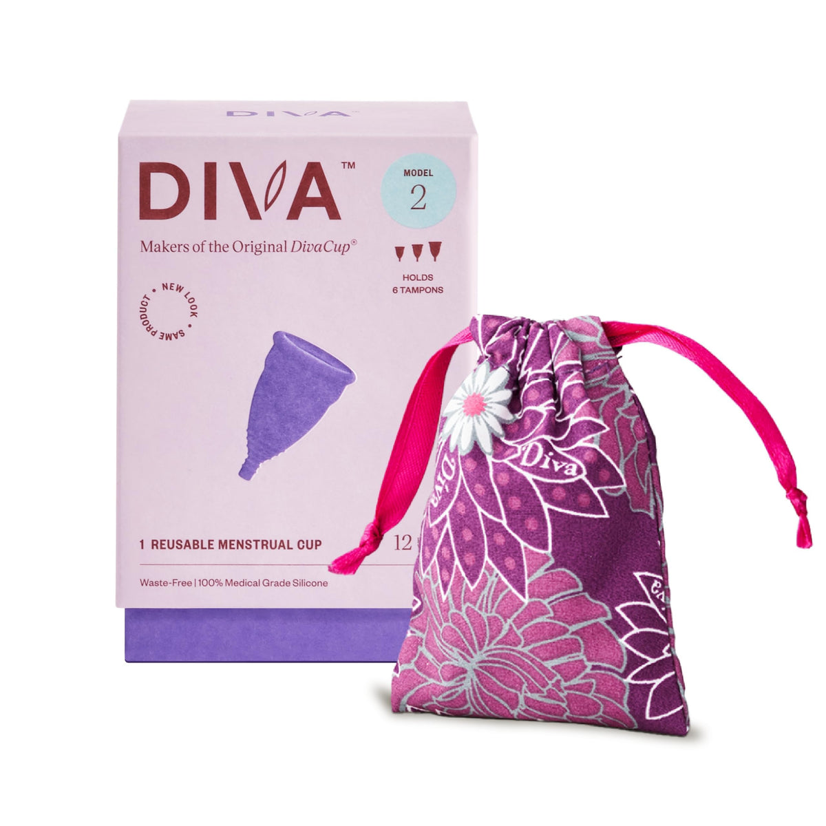 DIVA Cup Model 2 side view showcases ergonomic design for comfortable wear.